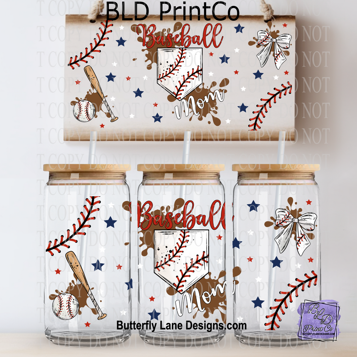 Baseball Mom | Red White & Blue Sports Glass Wrap | L1010