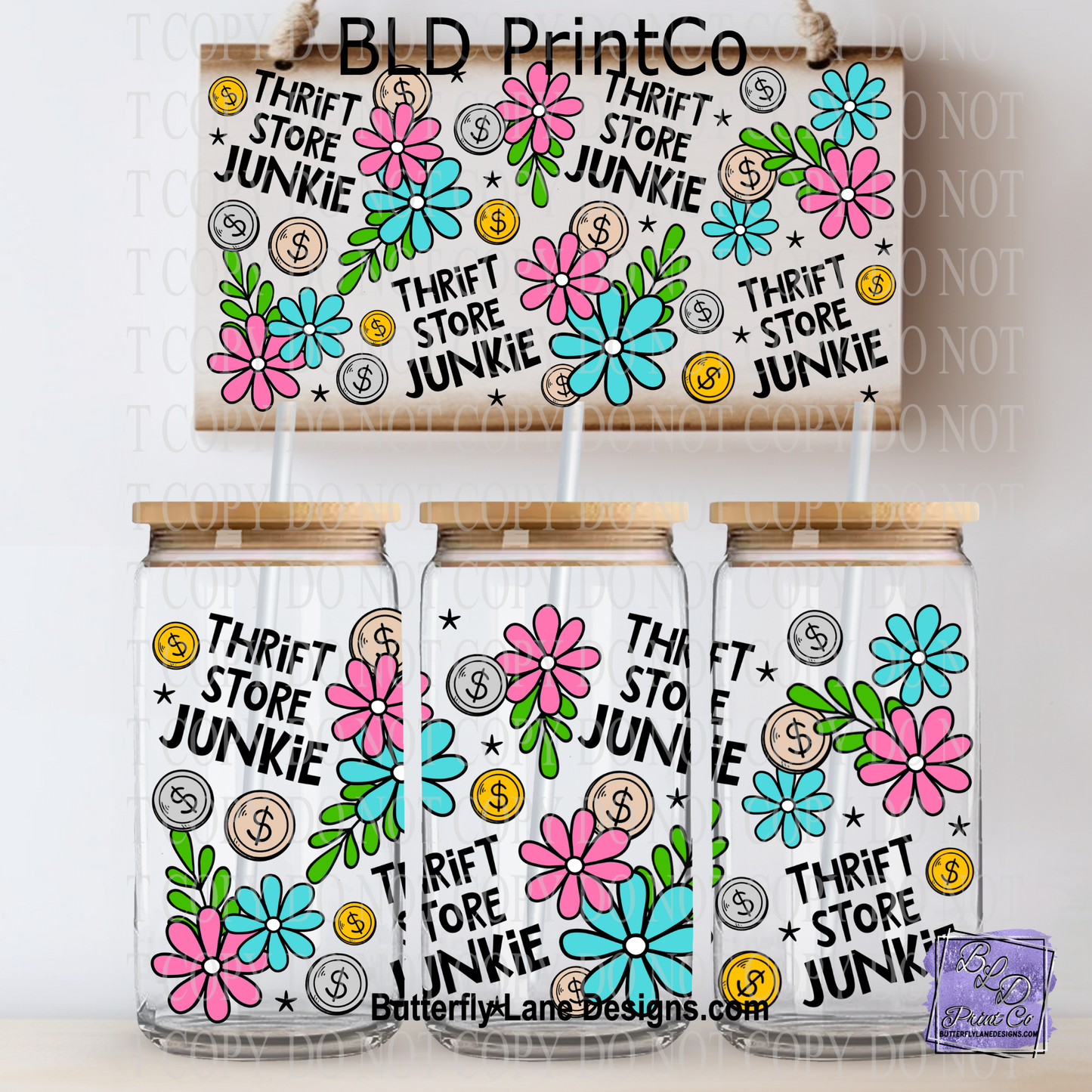 Thrift Store Junkie | Retro Flowers & Coins Pattern | L1016