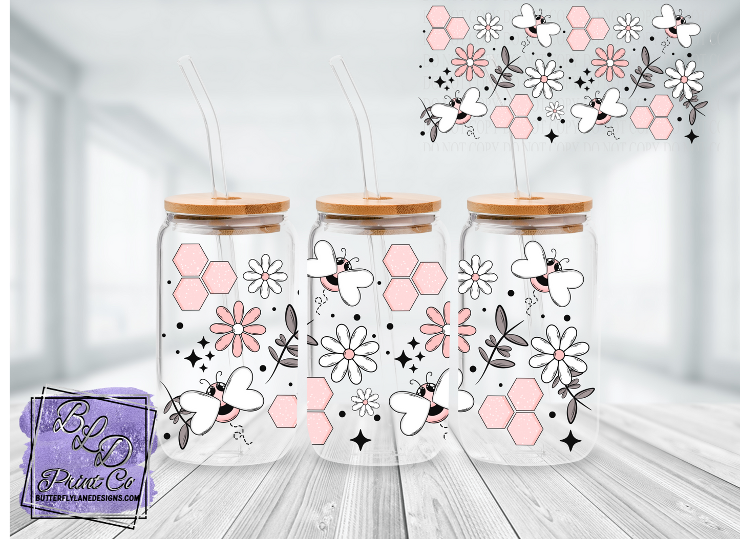 L21-Pink Honey Bees- Libbey