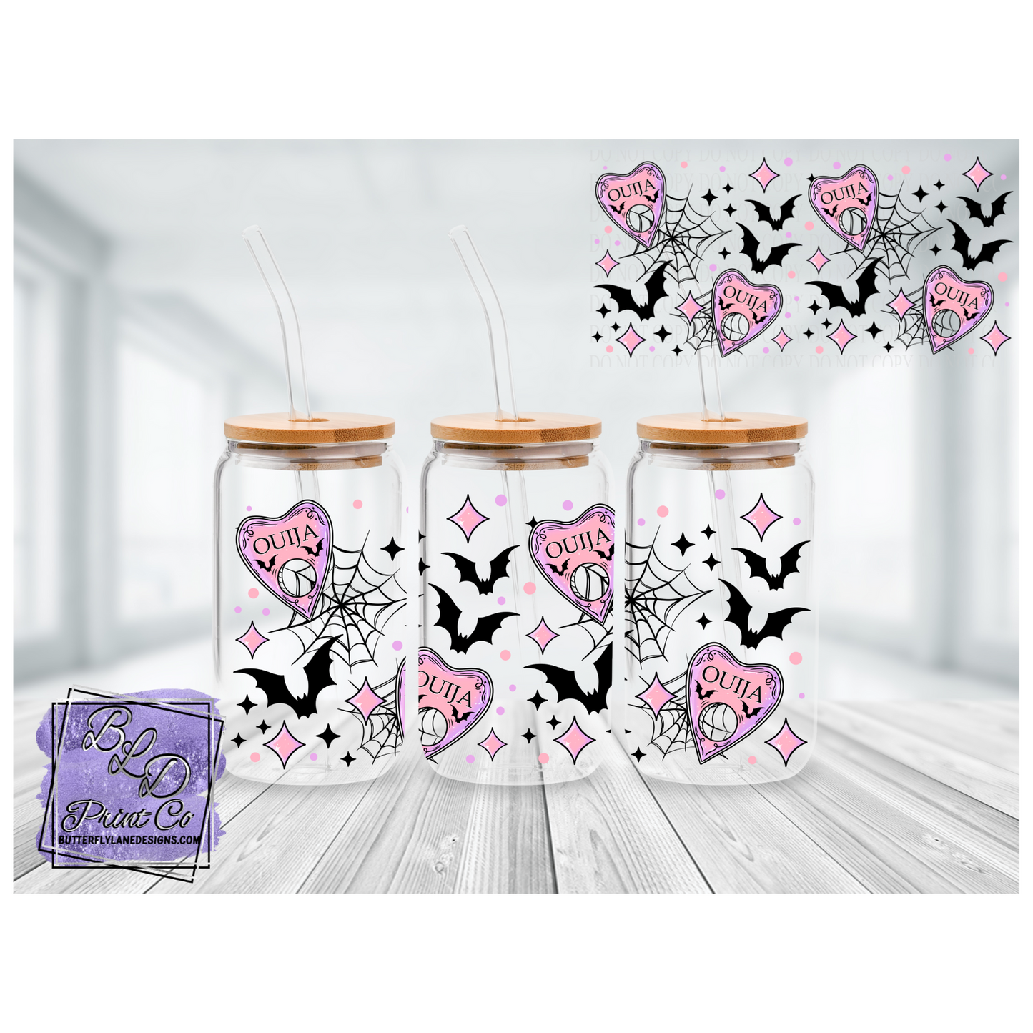L28 Pink Ouija with webs and bats- Libbey