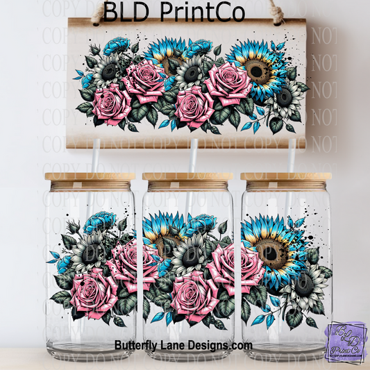 L402 Rose and blue sunflowers