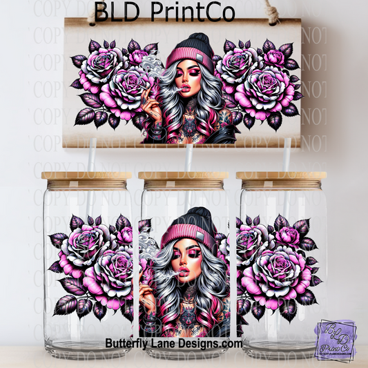 L406 Pink and Grey Pretty Lady and florals