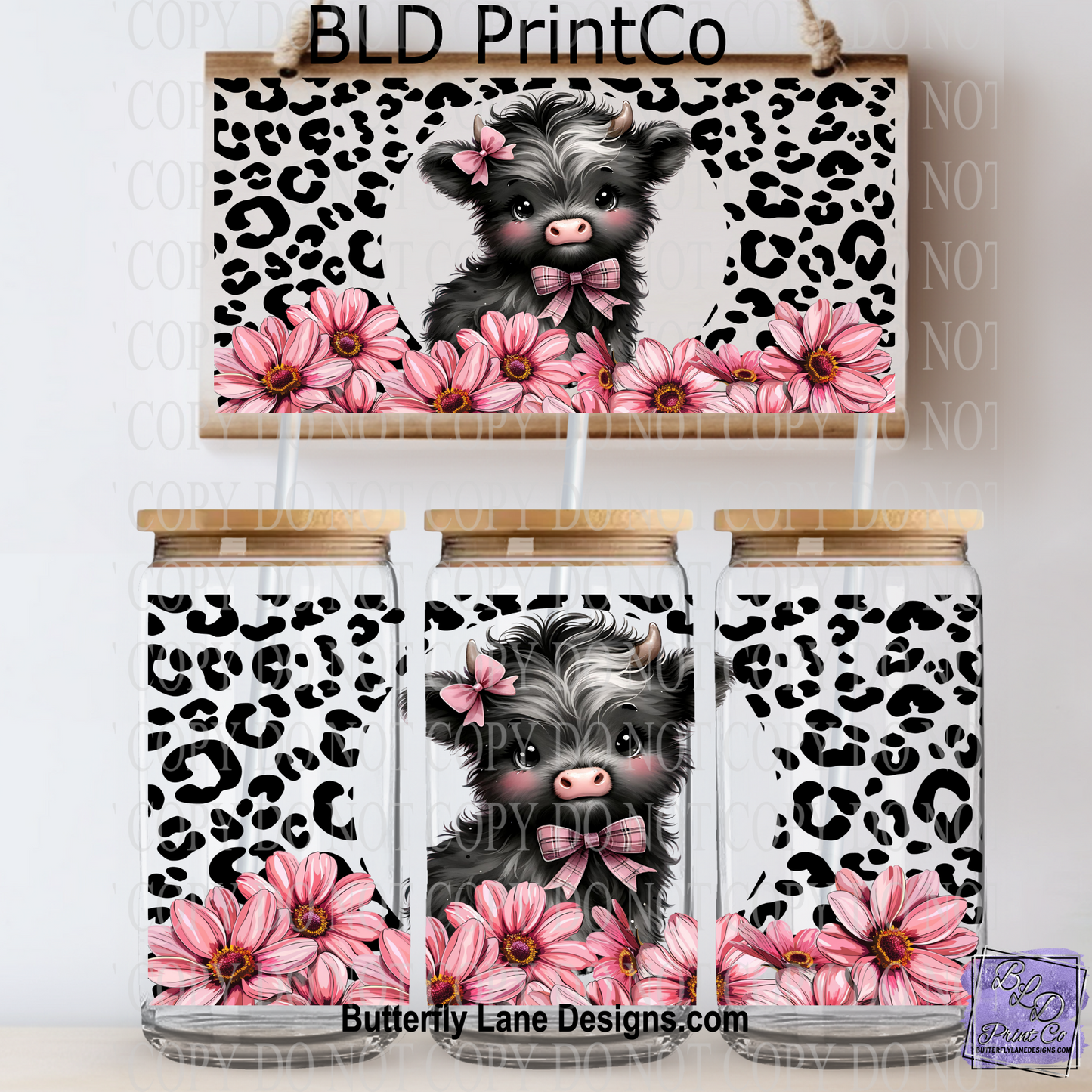 L433 Baby Highland with cheetah print & Pink florals