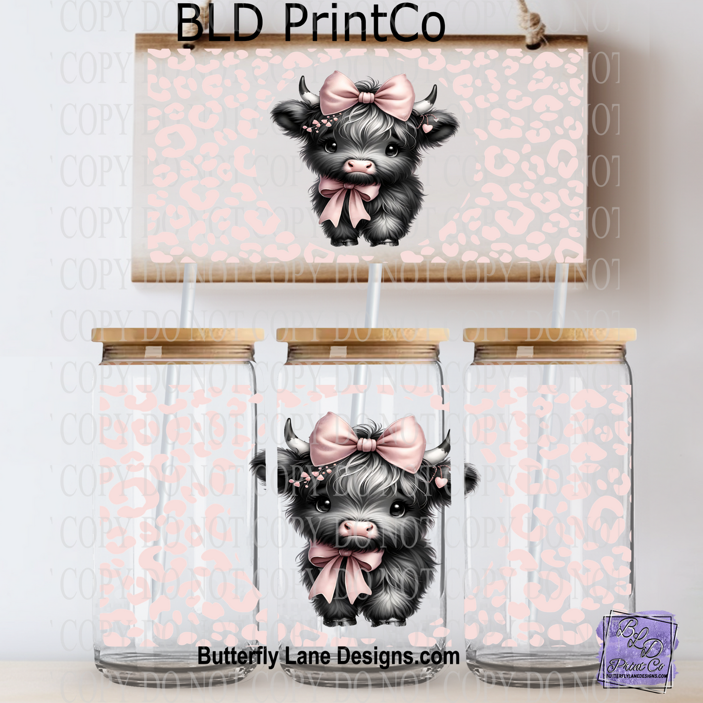 L437 Baby highland cow- pink cheetah