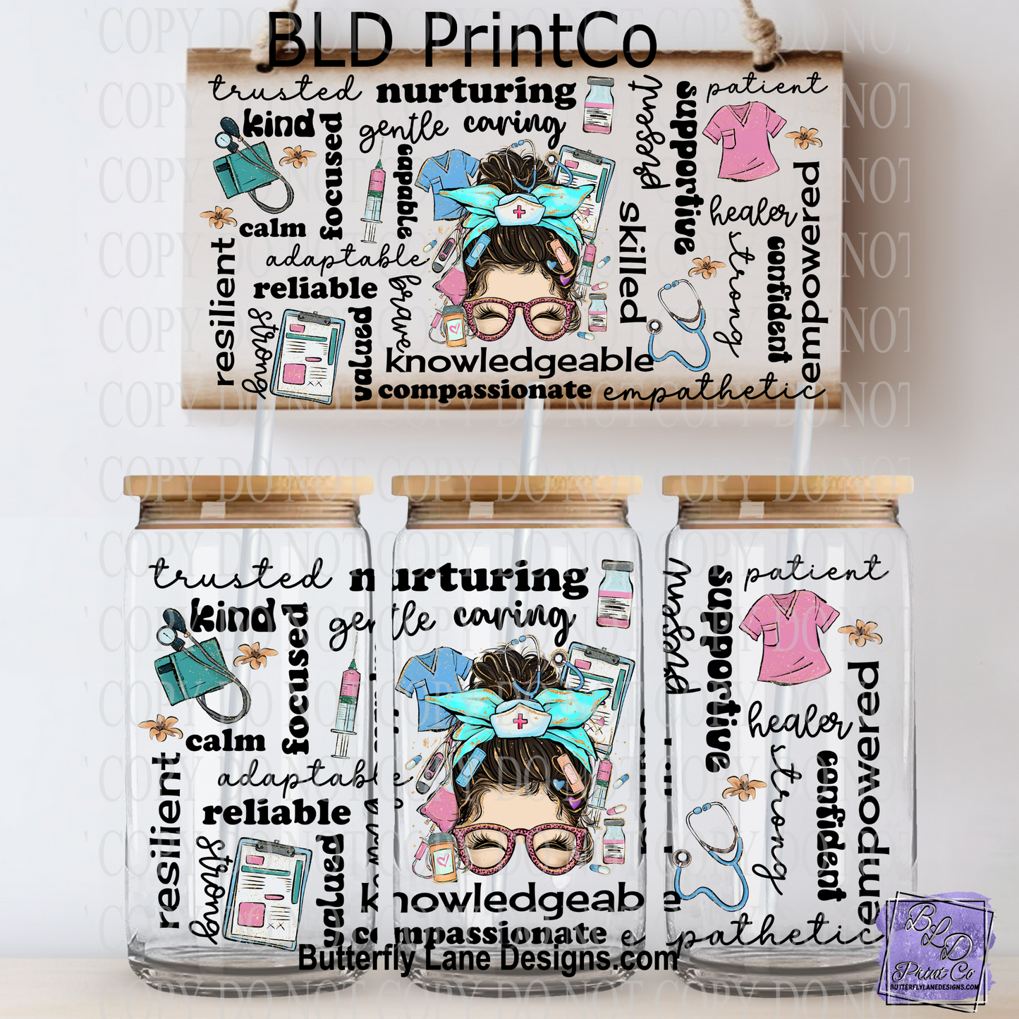 L460 Messy Bun Nurse Word Collage