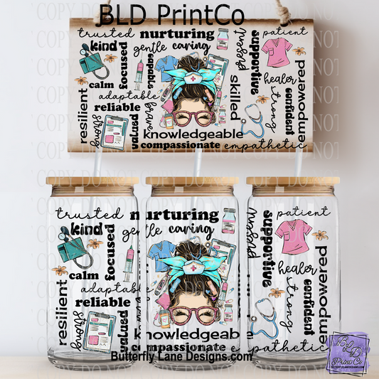 L460 Messy Bun Nurse Word Collage