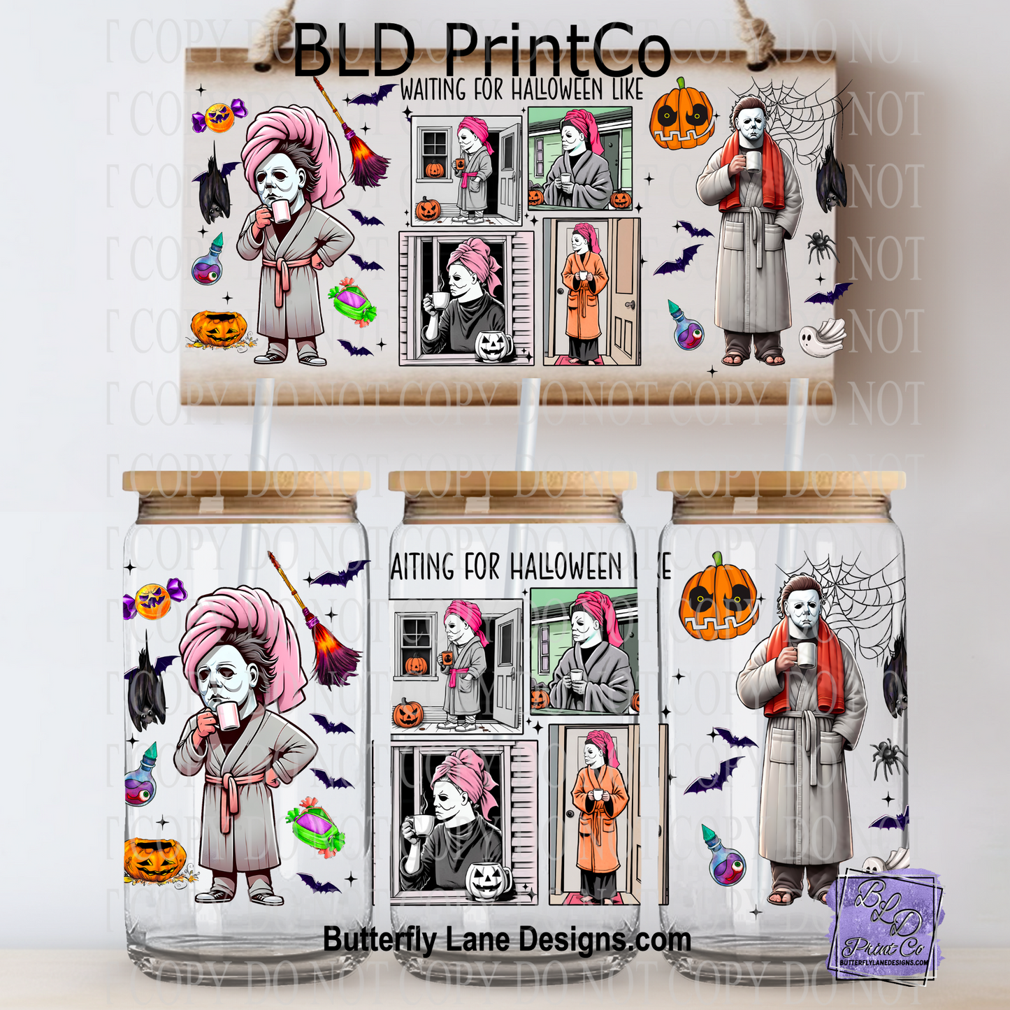 L622 Waiting for Halloween-Michael -UV DTF Libbey wrap