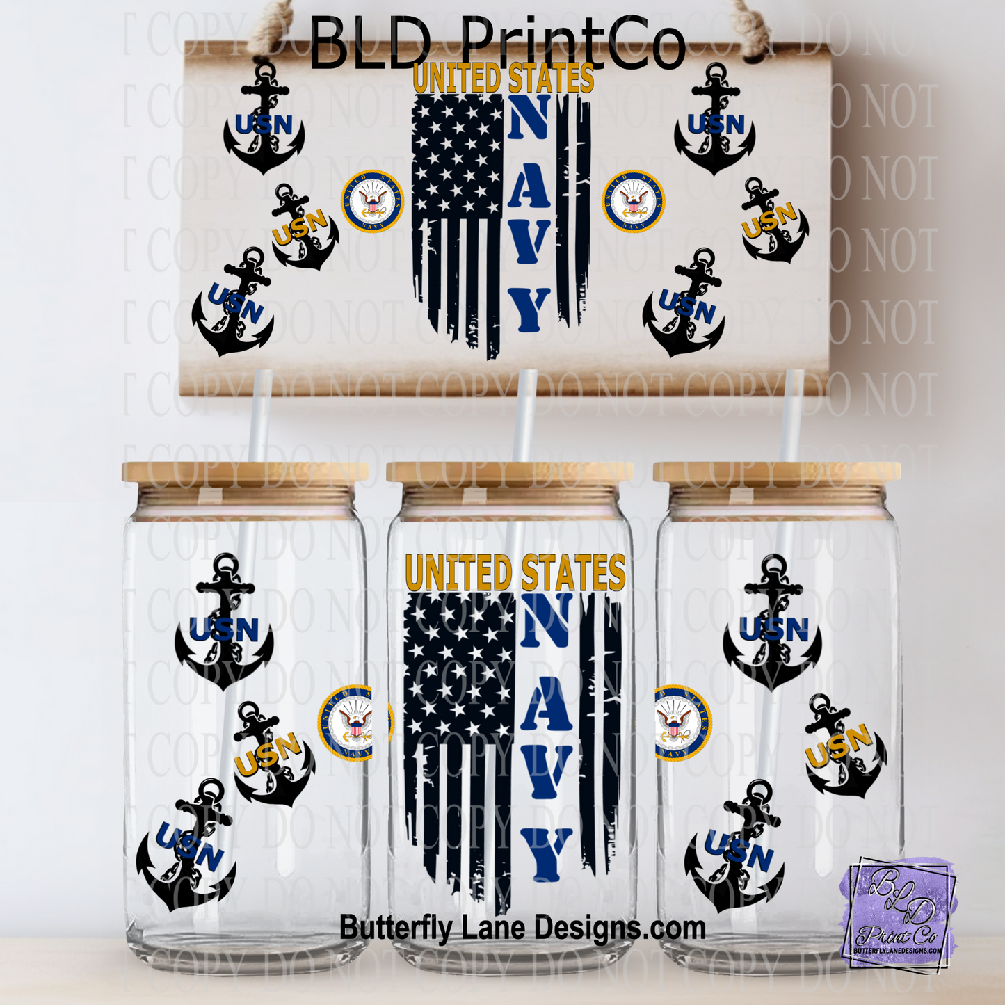 L624 Navy Military USN -UV DTF Libbey wrap