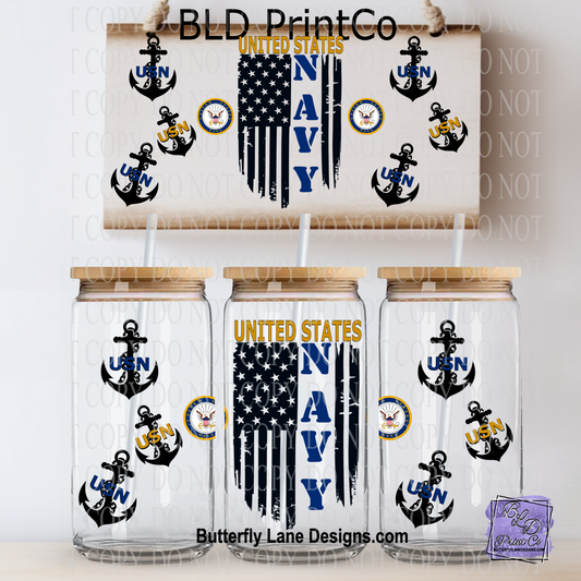 L624 Navy Military USN -UV DTF Libbey wrap