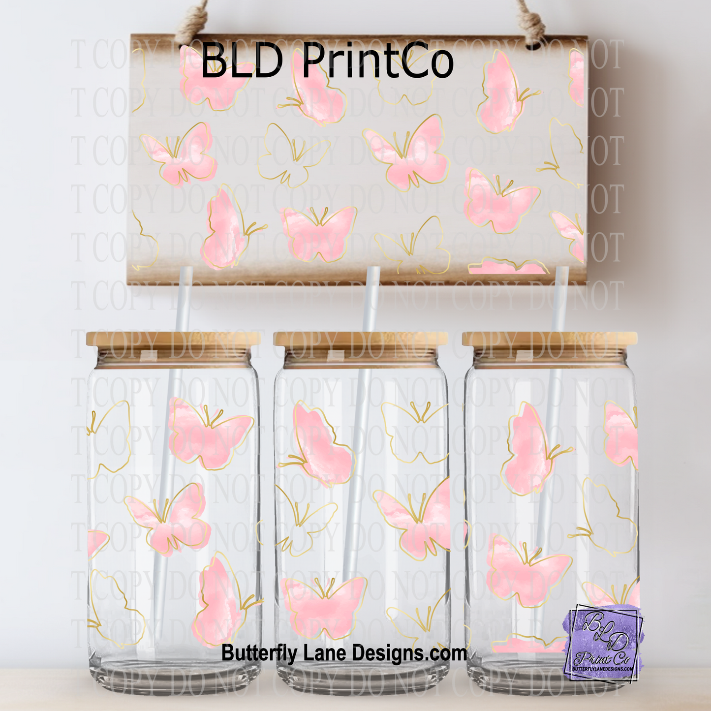 L820 Delicate pink-gold butterflies
