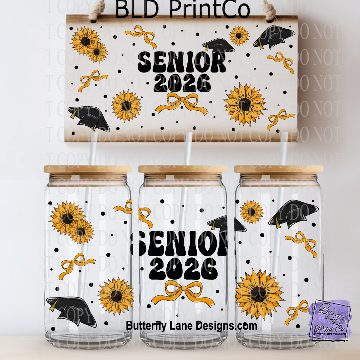 Retro Senior 2026 | Sunflower & Graduation Cap Libbey Wrap | L980