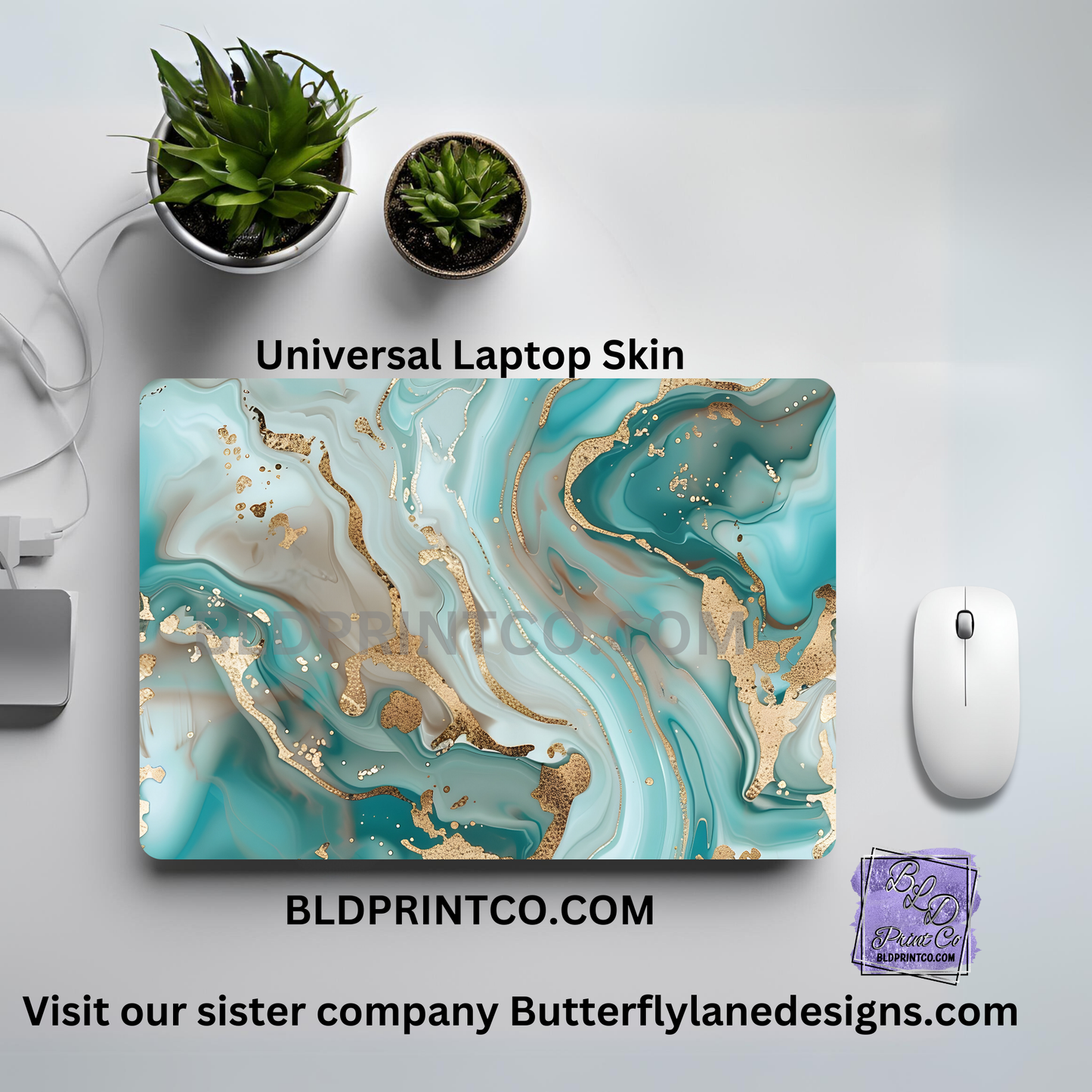 LS025 Turquoise and gold marble effect
