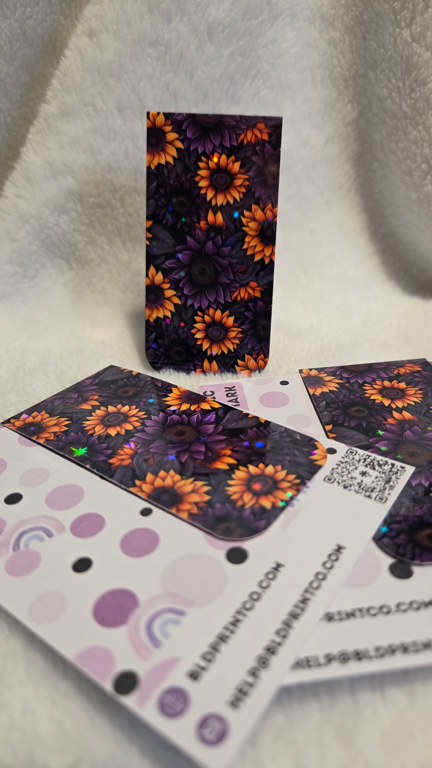 Autumn Night Holographic Magnetic Bookmark | Purple & Orange Sunflowers - BM2
