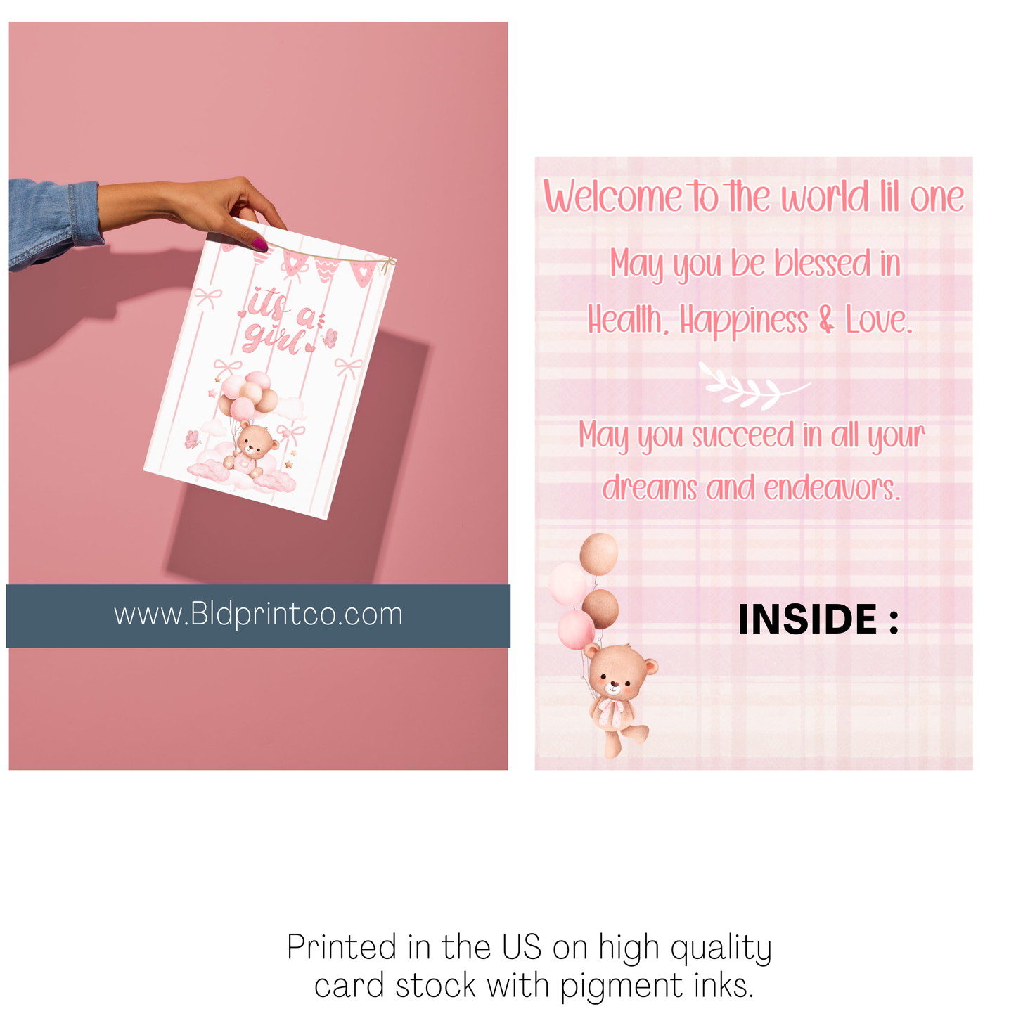 It's a girl- Baby shower: Watercolor Baby Girl Bear Card | C43