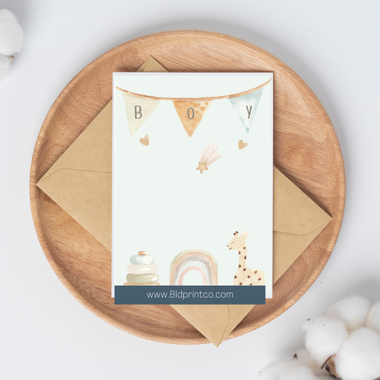 It's a boy- Baby shower: Boho Watercolor Baby Boy Giraffe Card | C44
