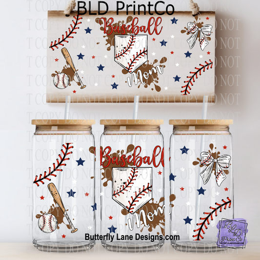 Baseball Mom | Red White & Blue Sports Glass Wrap | L1010