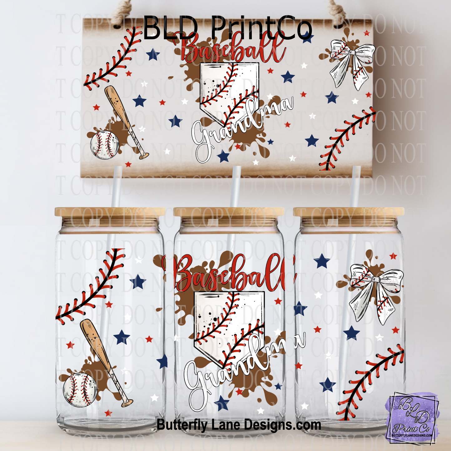 Baseball Grandma | Red White & Blue Sports Glass Wrap | L1011