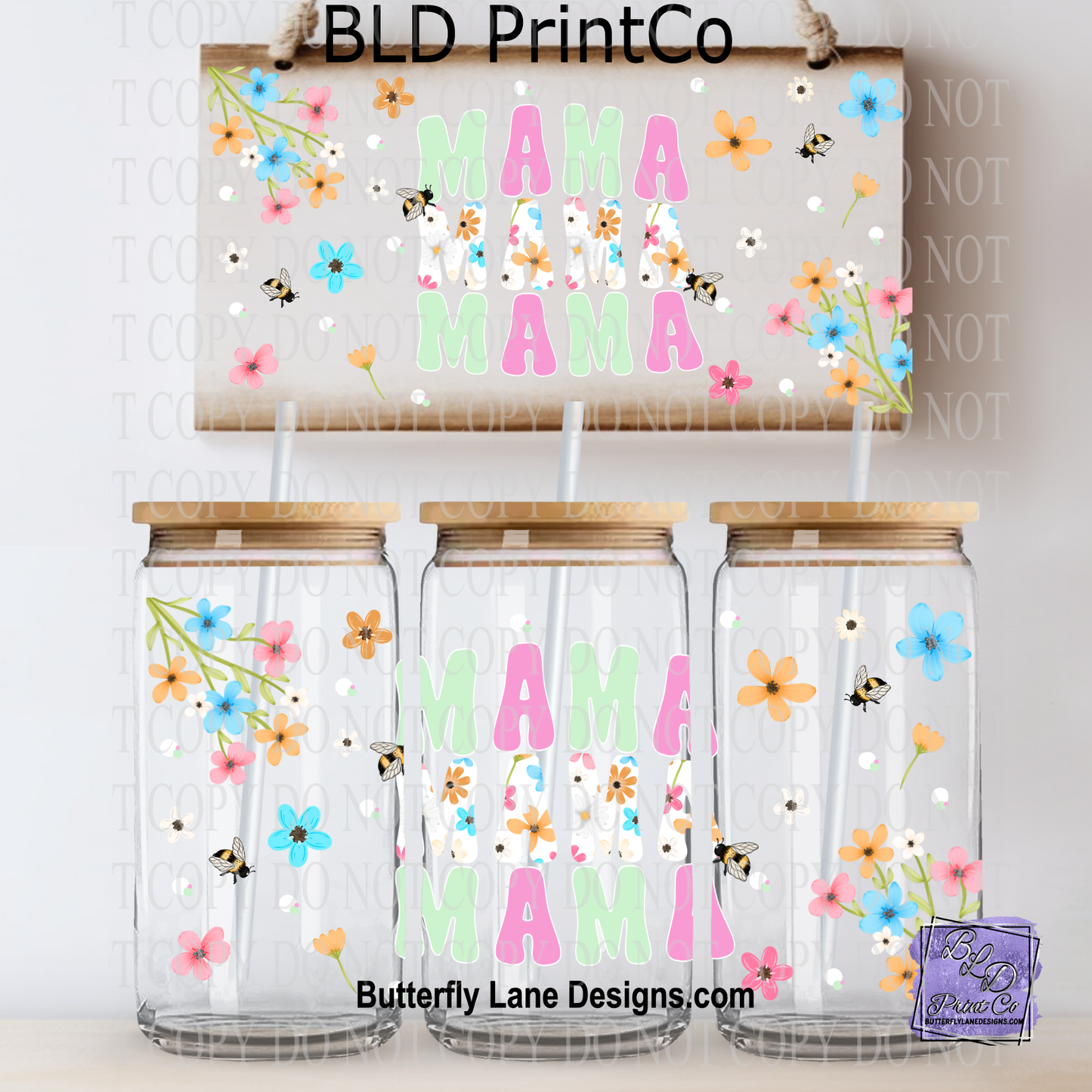 Mama Mama Mama Spring | Pastel Floral & Honeybee Glass Wrap | L1014