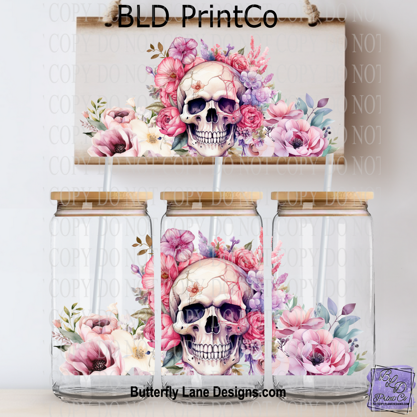 L414 Skull with Pink florals