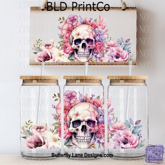 L414 Skull with Pink florals