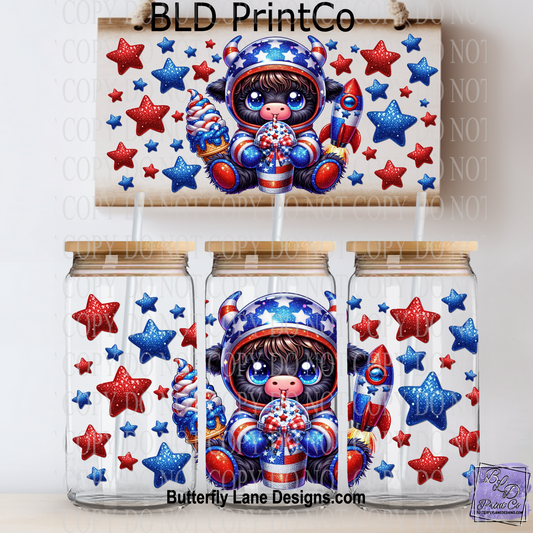 L416 Red white and blue Highland cow