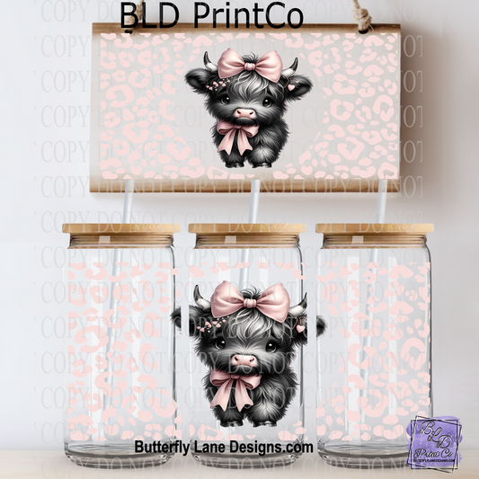 L437 Baby highland cow- pink cheetah