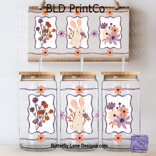 Spring Bunny Floral White Base | Retro Wildflower Rabbit Opaque Garden Frames | L975